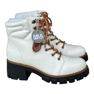 MIA Womens Catalin Combat Casual Boots Ankle Low Heel Off‎ White Size 6.5